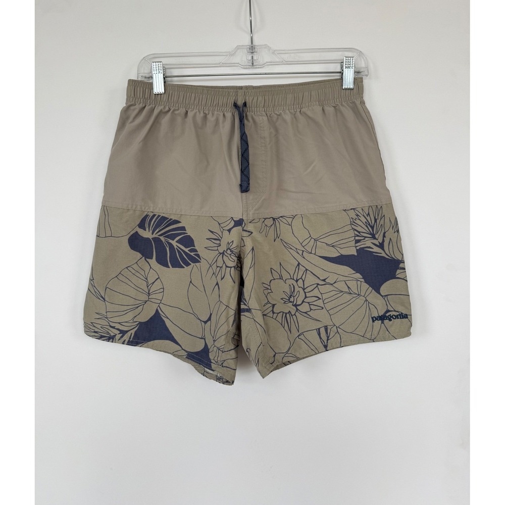 Patagonia Mens Stretch Wavefarer Walk Shorts Tan Blue Floral Size M Active Beach - Picture 1 of 9
